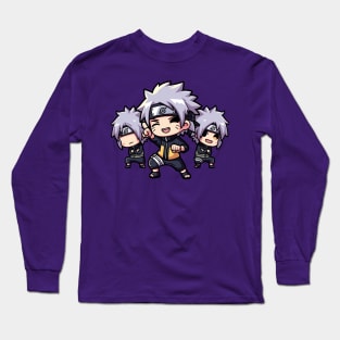 Kakashi Trio Chibi Design - Happy and Weird Anime Humor Long Sleeve T-Shirt